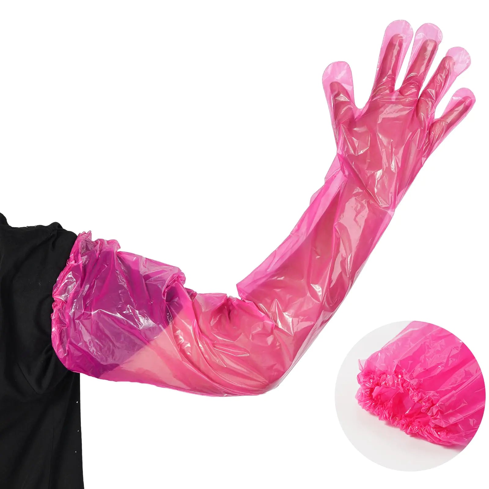 50pcs Disposable Long Plastic Gloves Full Arm Long Sleeve Gloves Veterinary Field Dressing Gloves Extra Long Sleeve Gloves for Veterinary Insemination House Cleaning Gardening（pink）