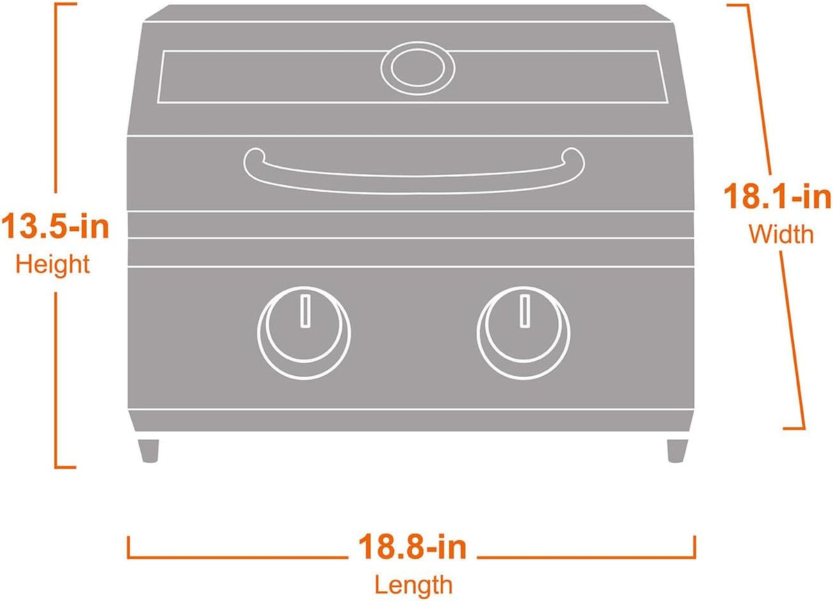 Stainless tabletop propane gas grill by Monument Grills with a compact cooking surface and control knobs for outdoor grilling.