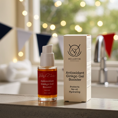 Belleviecosmetic Ginkgo Gel Booster 30ml, hydrating gel to protect and revive dull skin with antioxidant-rich ingredients.