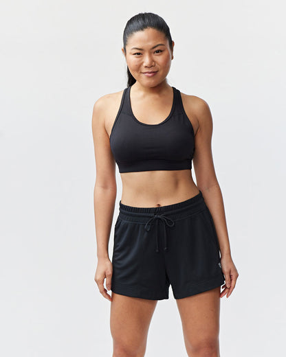 Black G5 Advance 4.5-inch knit shorts by Goal Five, featuring a comfortable fitted design and casual athletic style.