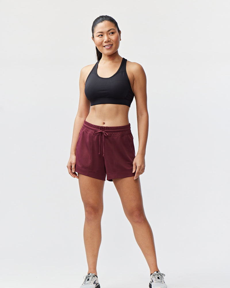 Goal Five G5 Advance 4.5-inch knit shorts in merlot, showcasing the comfortable, stylish fabric and fit.