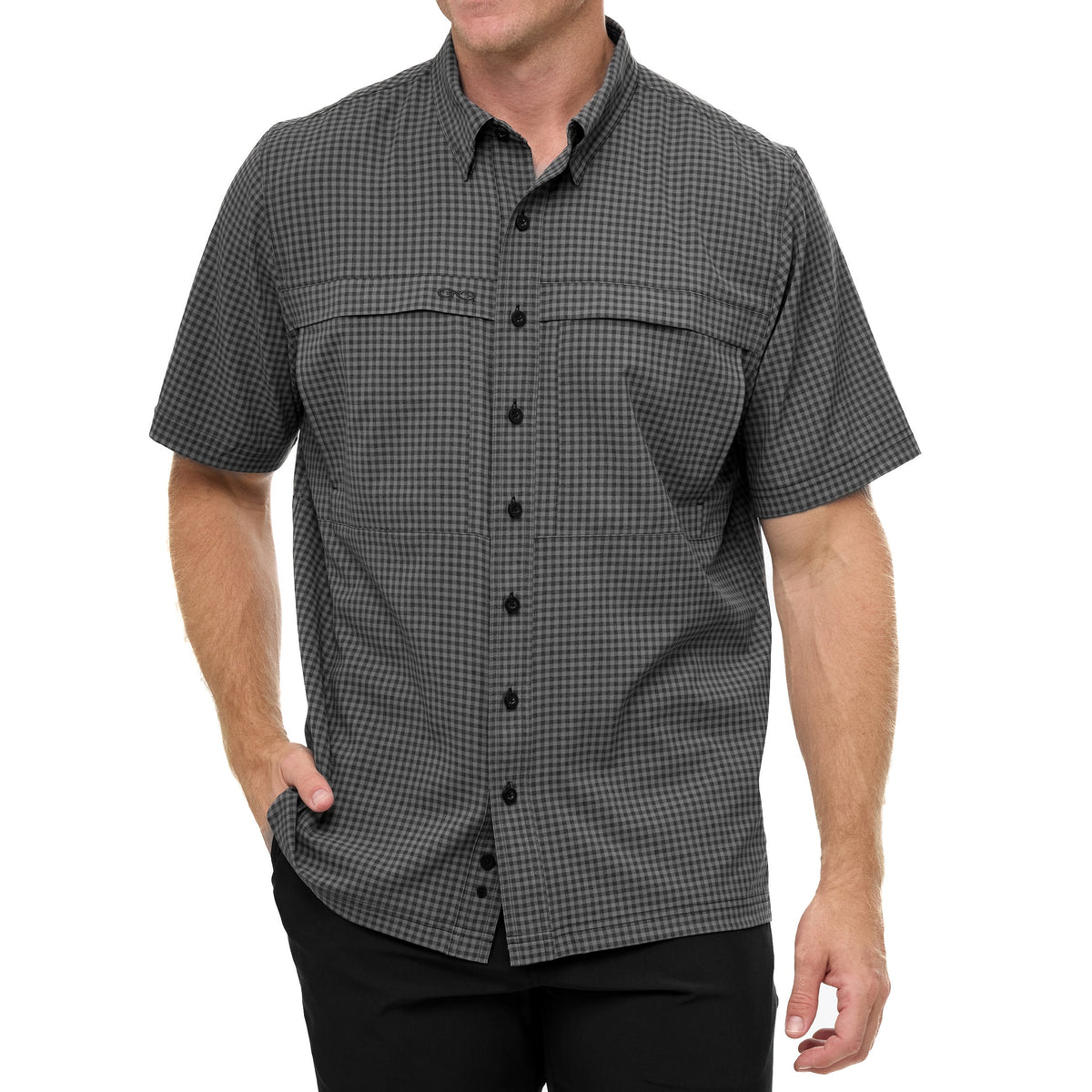 GunMetal TekCheck shirt by GameGuard featuring a modern checkered pattern and tailored fit in a stylish, versatile design.