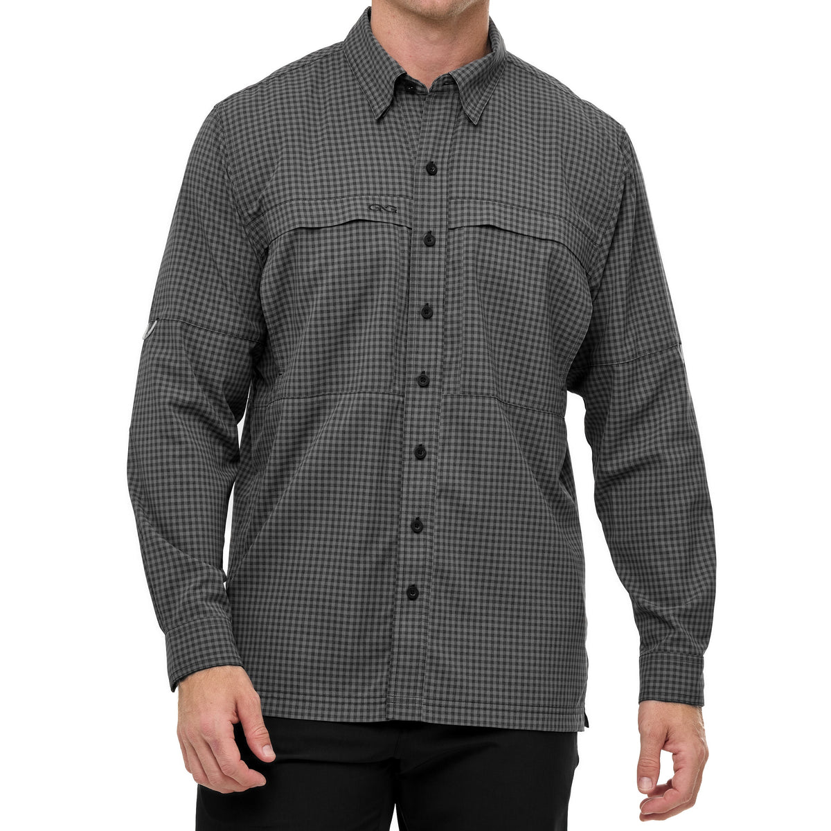 GunMetal TekCheck long sleeve shirt by GameGuard featuring a stylish checkered pattern and comfortable fit.
