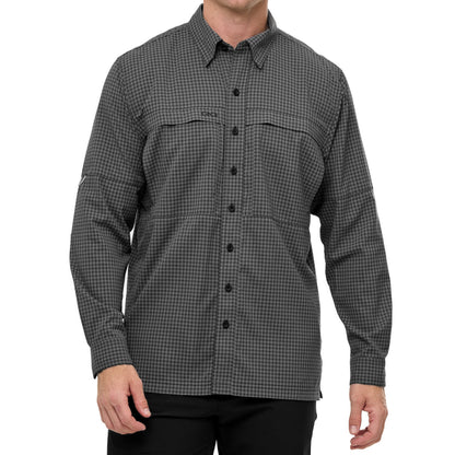 GunMetal TekCheck long sleeve shirt by GameGuard featuring a stylish checkered pattern and comfortable fit.