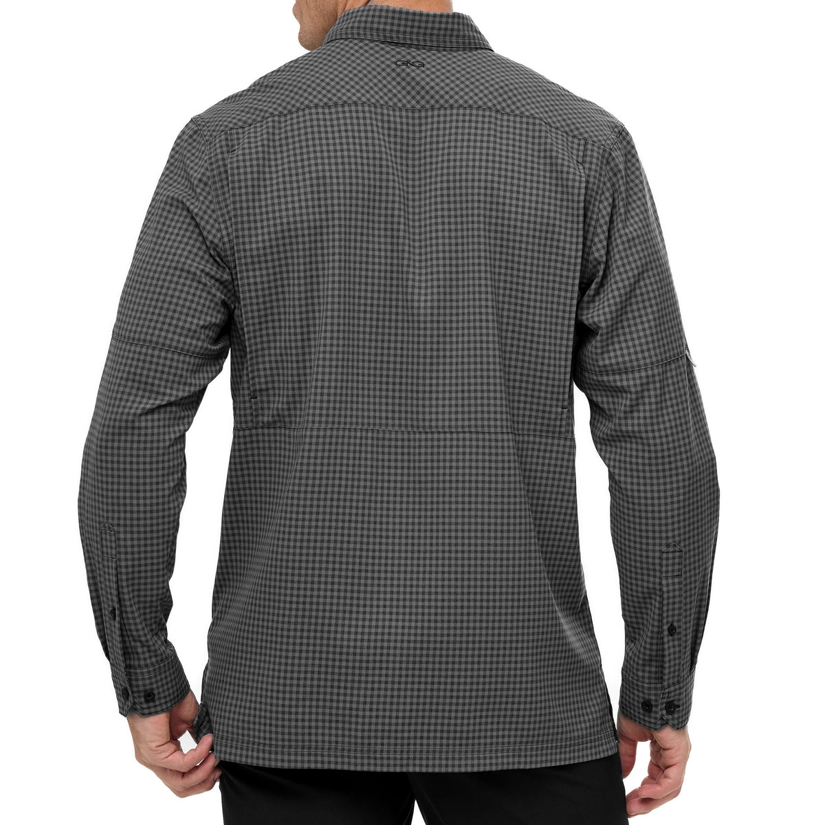 Gunmetal TekCheck long sleeve shirt by GameGuard featuring a classic checkered pattern and tailored fit.