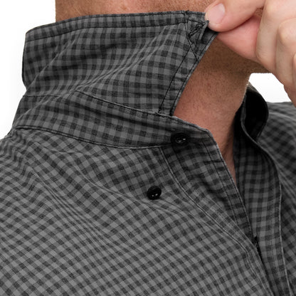 GunMetal TekCheck shirt by GameGuard, long sleeve TekCheck shirt with a modern plaid pattern and button-up front.