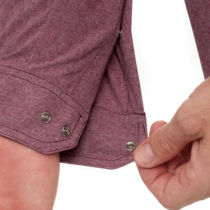 Maroon long sleeve pearl snap shirt by GameGuard with button-down front and classic western style.