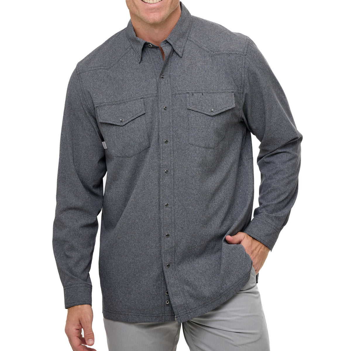 Long sleeve Caviar Pearl Snap Shirt by GameGuard featuring pearl snap buttons and classic Western style.