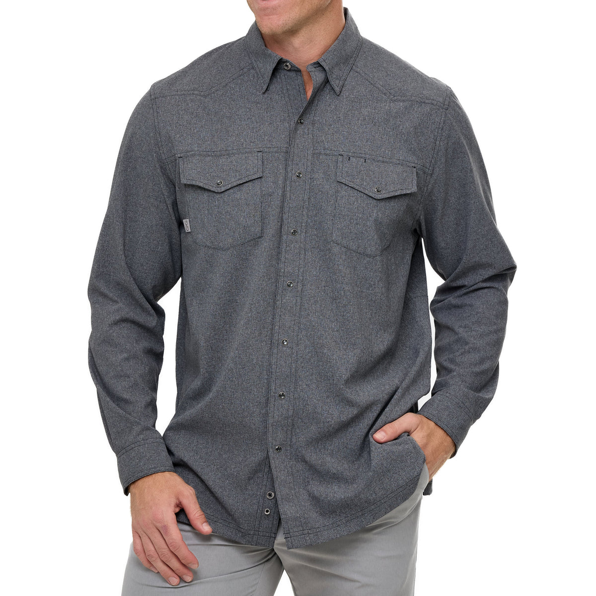 Long sleeve Caviar Pearl Snap Shirt by GameGuard featuring pearl snap buttons and a classic Western style.