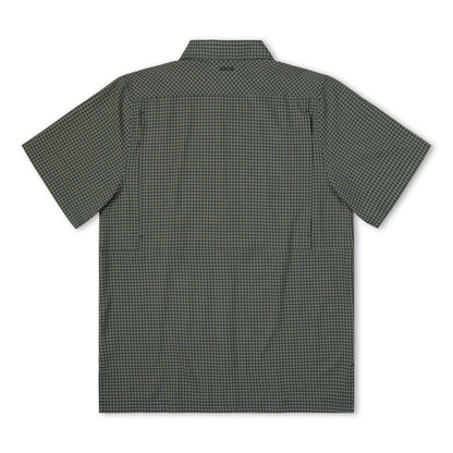 GameGuard Mesquite TekCheck shirt in green and brown plaid, casual men's long-sleeve shirt with button closure.
