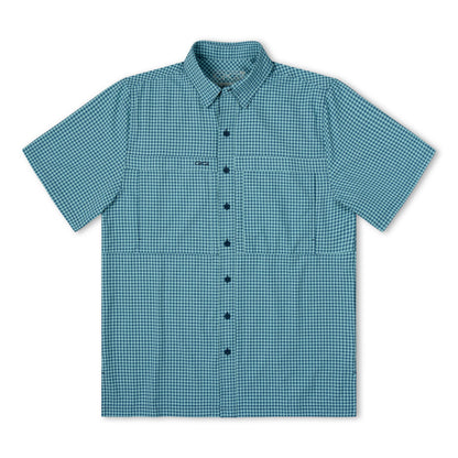 Sea Glass TekCheck Shirt by GameGuard, featuring a stylish checkered pattern and casual fit in the image.