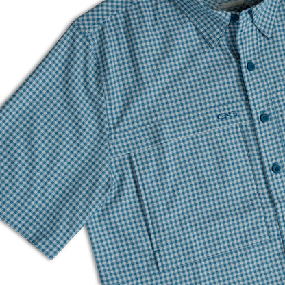 GameGuard Wahoo TekCheck shirt in navy and white, featuring a stylish checkered pattern and comfortable fit.