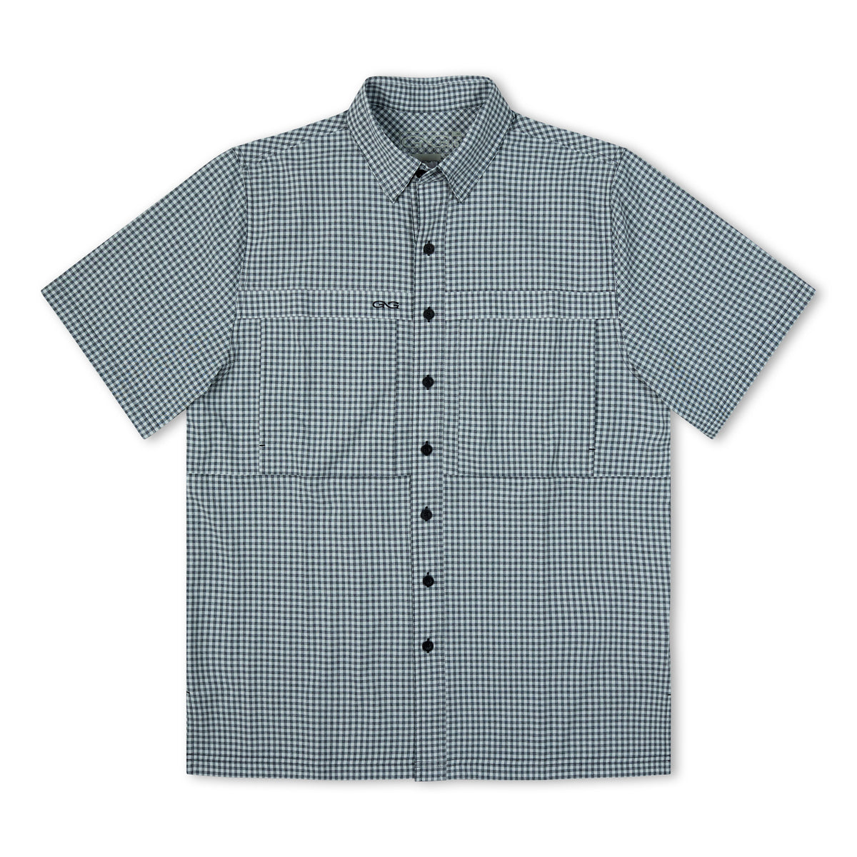 White TekCheck shirt by GameGuard featuring a classic checkered pattern and a comfortable fit.