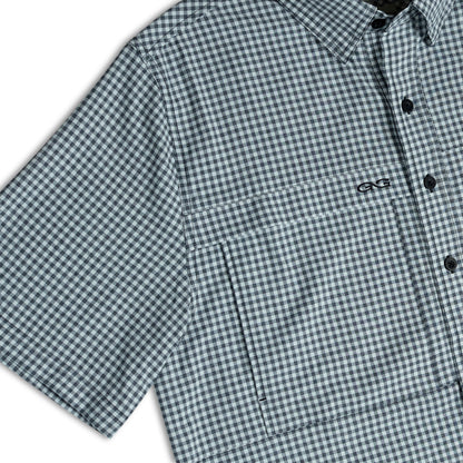 White TekCheck Shirt by GameGuard featuring a classic checkered pattern and a comfortable fit.