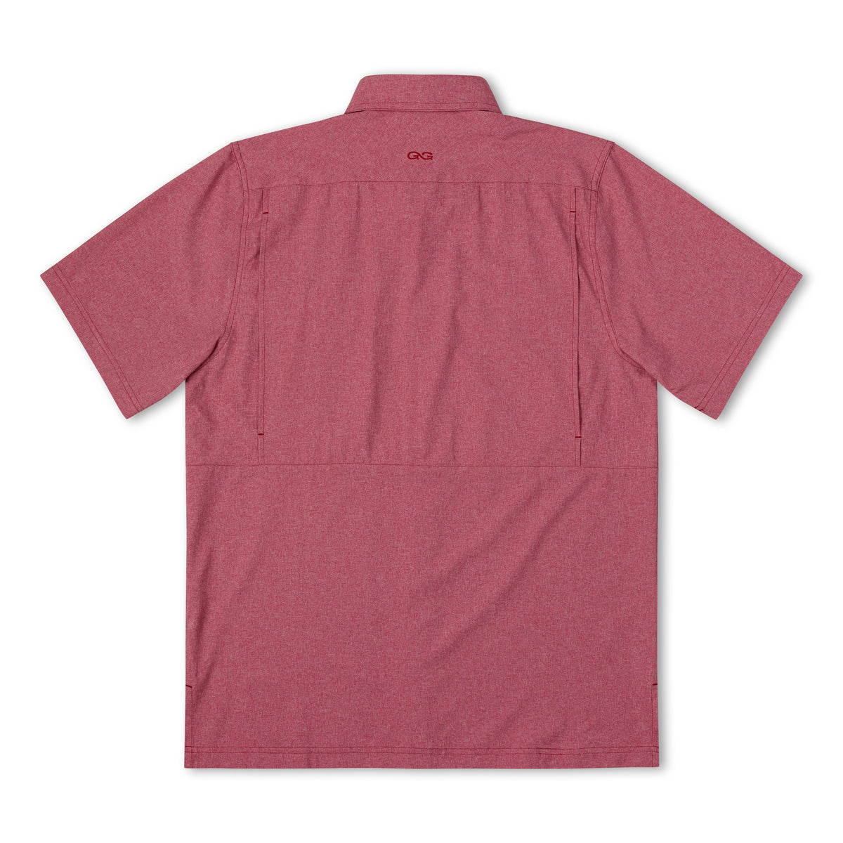 Crimson MicroTek shirt by GameGuard showing a close-up of the vibrant red fabric and detailed stitching.
