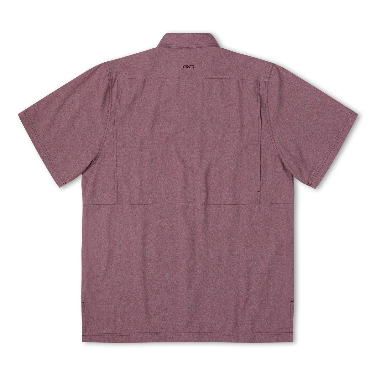 Maroon MicroTek shirt by GameGuard, featuring lightweight fabric and casual fit, shown on a hanger.