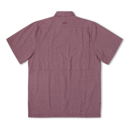 Maroon MicroTek shirt by GameGuard, featuring lightweight fabric and casual fit, shown on a hanger.