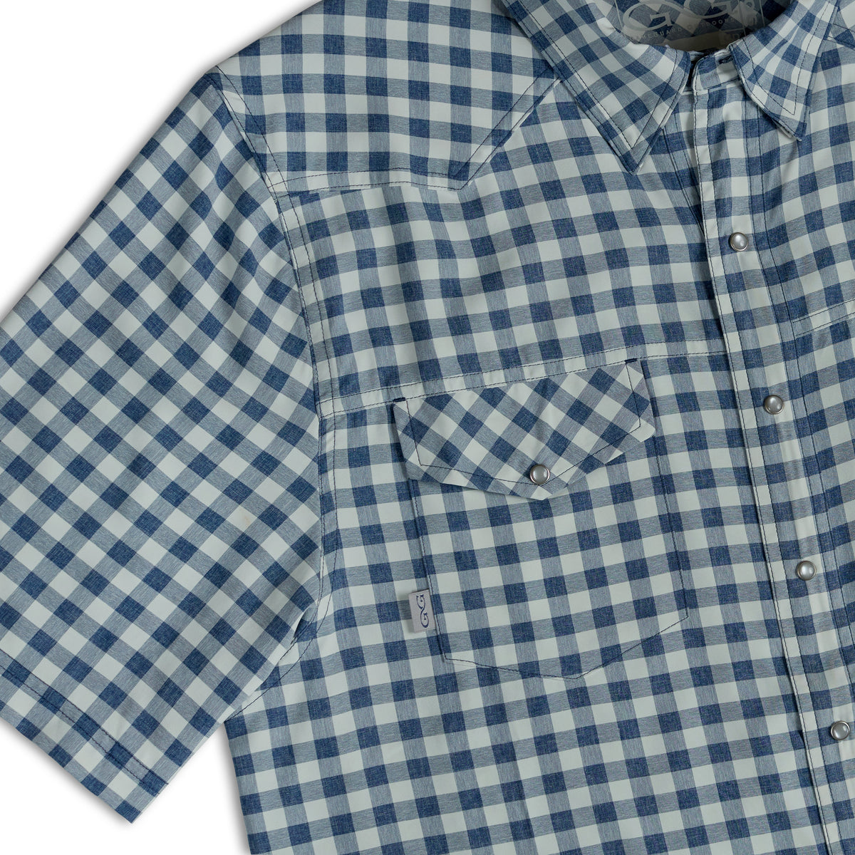 GameGuard Glacier Pearl Snap Shirt, men's cowboy-style pearl snap Western shirt with plaid pattern and button closure.