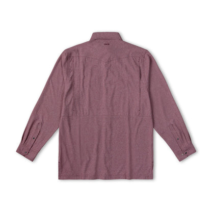 Maroon pearl snap long sleeve shirt by GameGuard, featuring button snaps and a classic Western style.