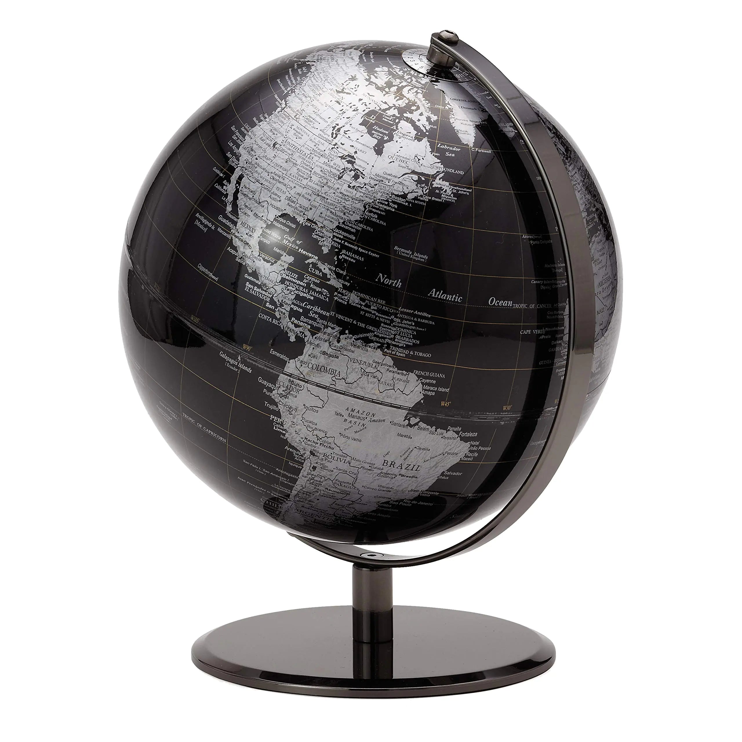 Torre & Tagus Black Decorative Globe for Adults - 8" Rotating Earth Globe Decor on Stand For Home Decor Office Decoration Desk Globe For Office & Earth Spinning Globe Map Of The World (Black Globe)