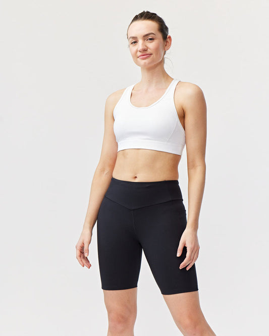 Black Goal Five Go Again Bike Short 8-inch inseam, training athletic shorts with a comfortable fit for active wear.