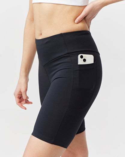 Black Goal Five Go Again Bike Short 8" training shorts with a snug fit and athletic design for active cycling.