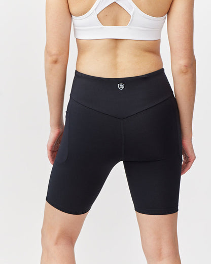 Black Goal Five Go Again Bike Short 8" for training, featuring a snug fit and moisture-wicking fabric, ideal for active workouts.