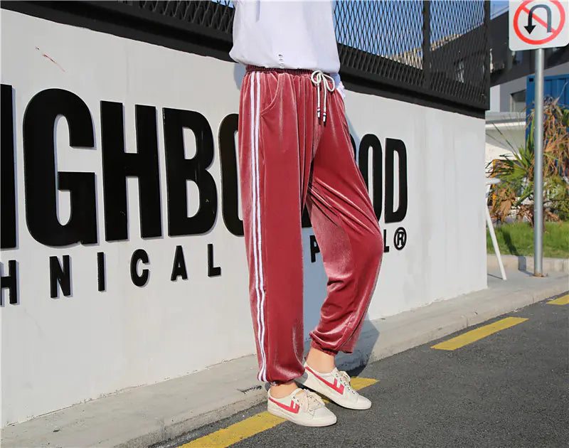 Velvet Harem Pants with Tapered Legs