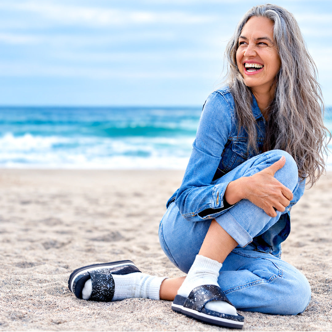 Fleks East Beach Slide Platform in Night color, featuring a casual slip-on sandal with a platform sole and open toe design.