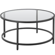 Yaheetech 36" Round Glass Coffee Table Black Circle Coffee Table Center Table with Glass Top Small Coffee Table for Living Room Office & Apartment