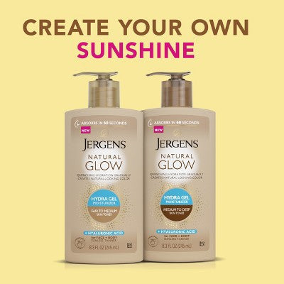 Jergens Natural Glow Hydra Gel Self Tanning Moisturizer for Face and Body Fair to Medium 8.3 fl oz - New
