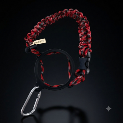 Coldest Paracord Handle accessory with durable black paracord and metal fittings, designed for comfortable grip and secure attachment.