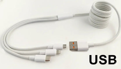 MedPat Solutions 3-in-1 braided charging cable with USB-A and USB-C connectors for versatile phone charging.