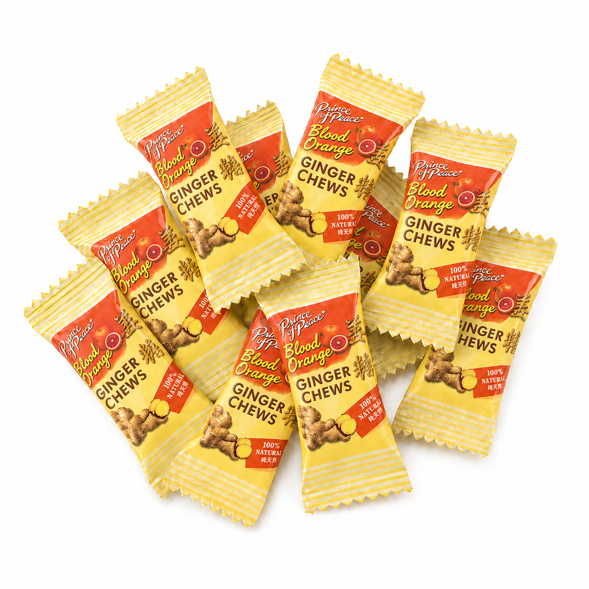 Blood orange ginger chews by Candy In Bulk, soft candies with a bright orange and spicy ginger flavor.