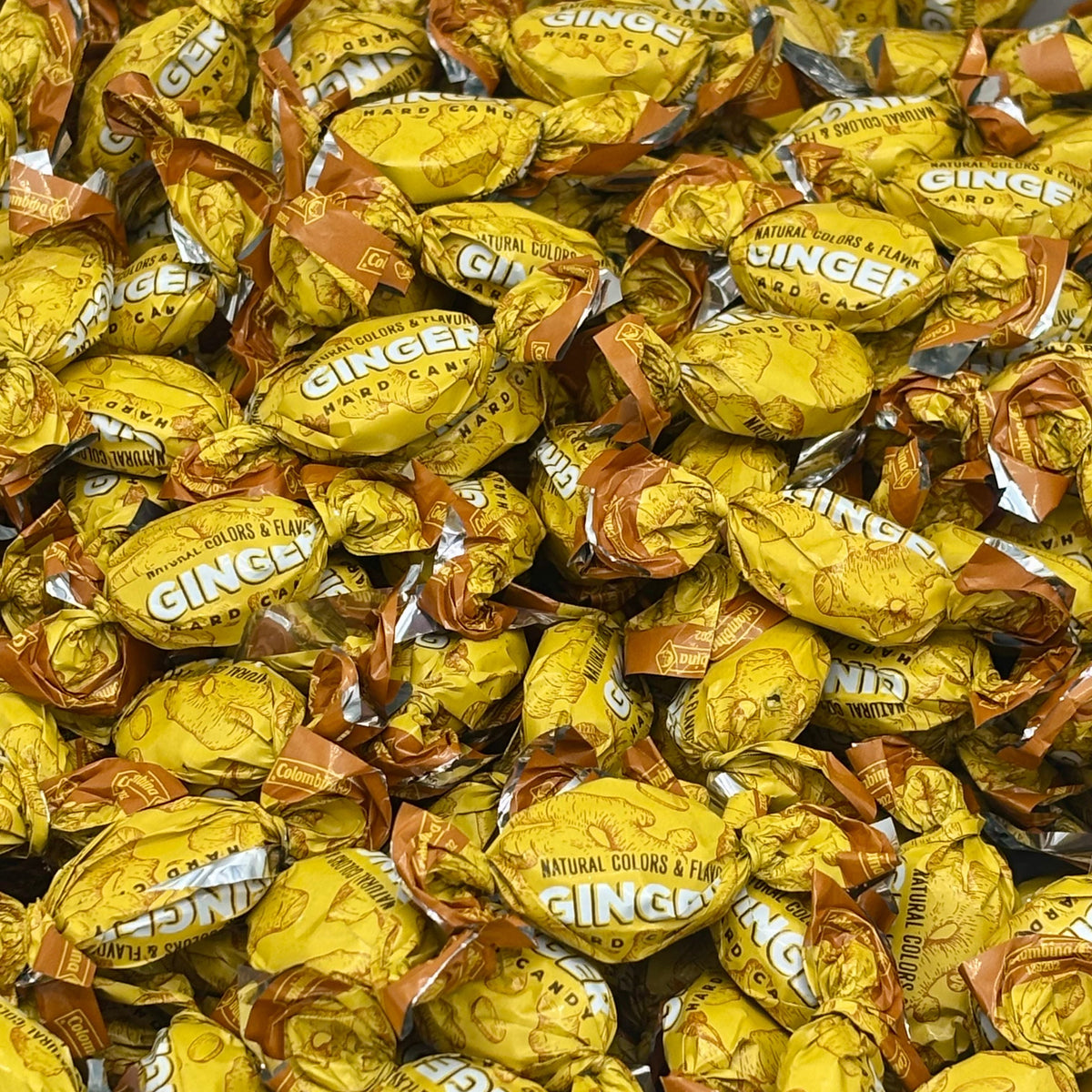 Colombina Ginger Hard Candy from Candy In Bulk in a large bulk value bag, showcasing spicy ginger-flavored candy pieces.