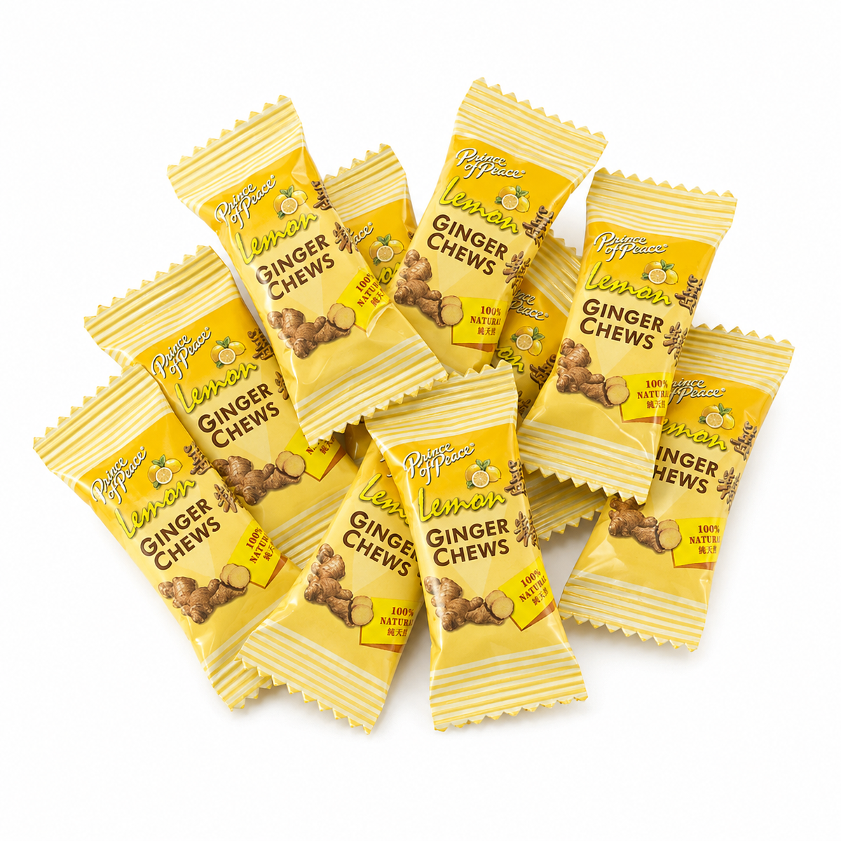 Candy In Bulk Prince of Peace Ginger Chews with lemon flavor, featuring golden ginger candies with bright lemon accents.