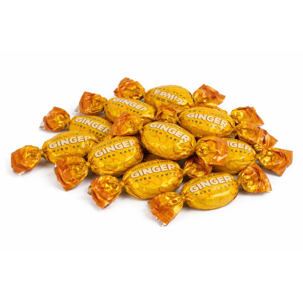 Colombina Ginger Hard Candy from Candy In Bulk in a bulk value bag, showing individually wrapped ginger-flavored candies.