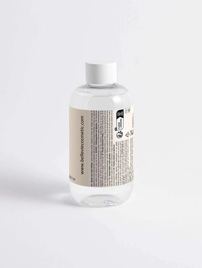 Glycolic Acid exfoliating toner in a 250ml bottle by Belleviecosmetic, with clear liquid and labeling showing 5% AHA for dark spots.