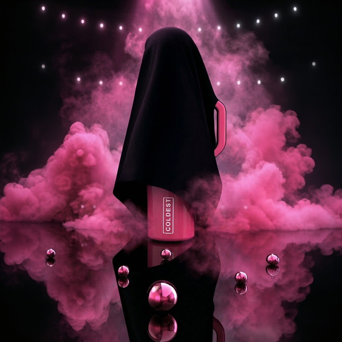 Coldest 6.7oz glossy pink water bottle with a sleek, shiny finish, featuring a secure lid and compact design.