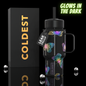 Coldest 6.7oz glow-in-the-dark bottle with illuminated design, durable stainless steel construction, and leak-proof lid.