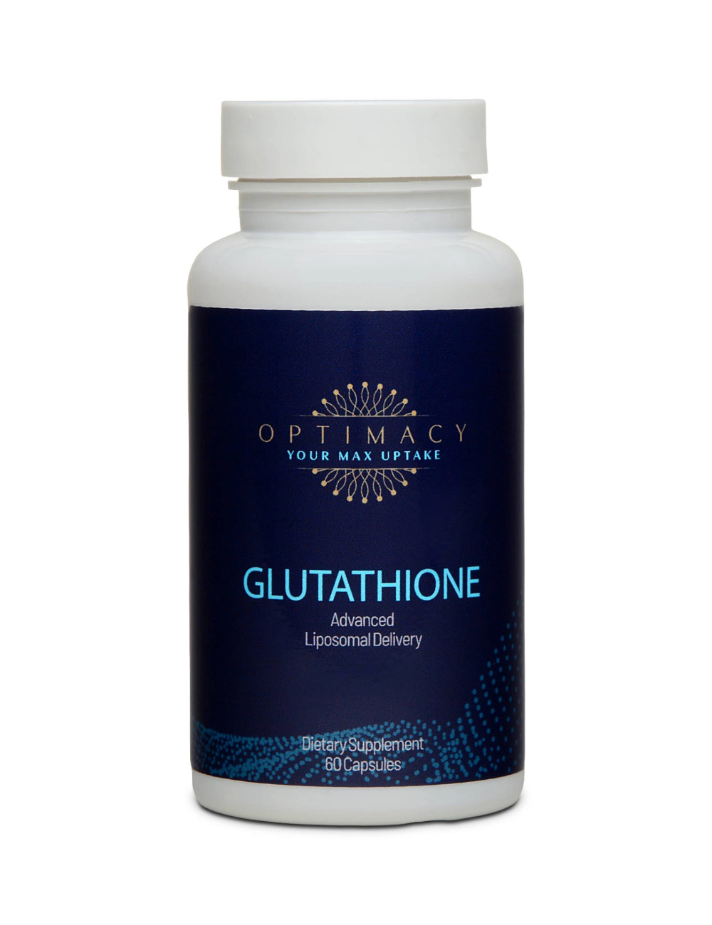 Liposomal Glutathione supplement by OPTIMACY, showing the bottle with a clear label and a clean, modern design.
