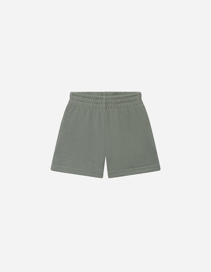 Bright blue kids' shorts with "God Made Me" print from Elevated Faith, featuring a comfortable elastic waistband and casual style.