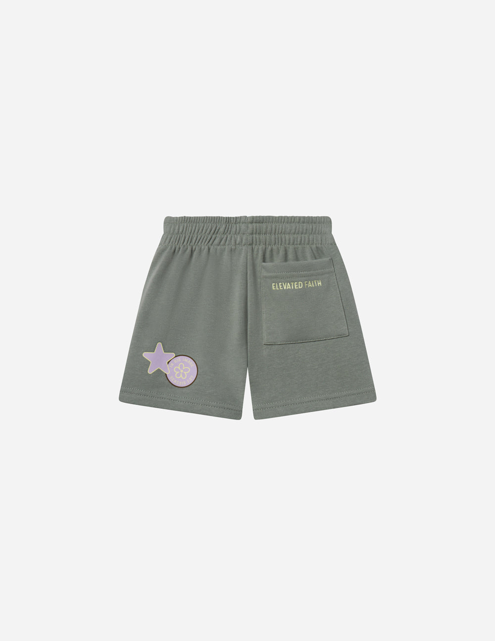 Bright yellow kids' shorts by Elevated Faith with "God Made Me" print, designed for comfortable everyday wear.