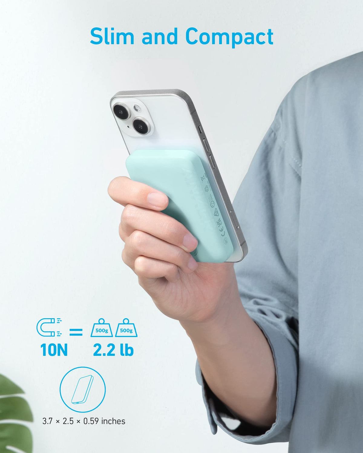 Anker MagGo PowerCore Magnetic 5K portable battery in green for magnetic charging of smartphones and devices.