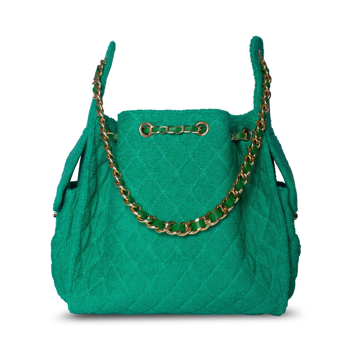 Medium Kelly Green Bayshore Bucket from BEACH HAUS, shown in a reverse view with a classic bucket shape and sturdy handle.