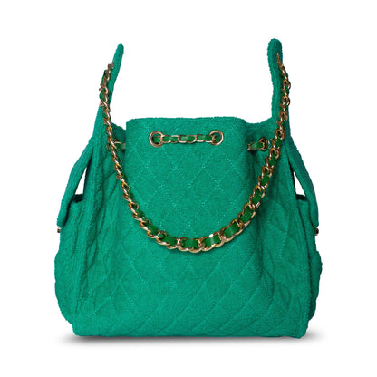 Medium Kelly Green Bayshore Bucket from BEACH HAUS, shown in a reverse view with a classic bucket shape and sturdy handle.