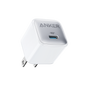 Anker Nano 20W USB-C charger, compact power adapter for fast charging devices, shown in a close-up image.