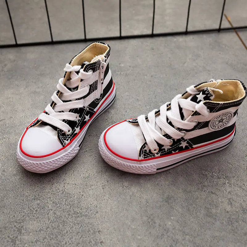 Boys' High-Top Canvas Shoes for Ages 7-12, Comfortable