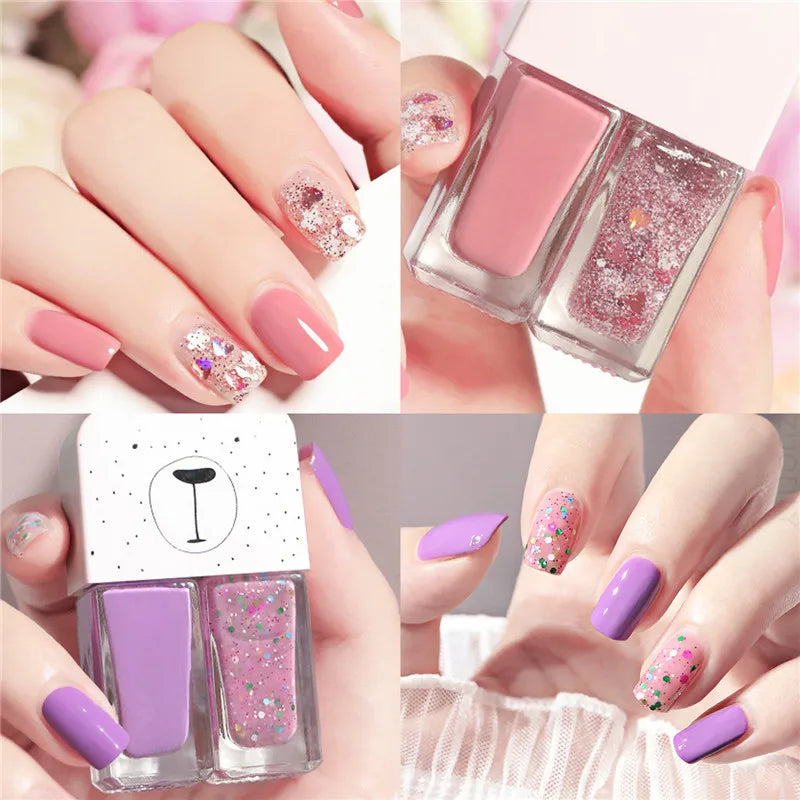 Blushimmer 2-in-1 candy color nail polish with water-based formula, quick-drying, waterproof, and long-lasting for a bright manicure.