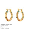 EManco Tarnish-Free Colorful Zircon Freshwater Pearl Huggie Hoop Earrings Gold Plated Stainless Steel Statement Earrings Trendy
